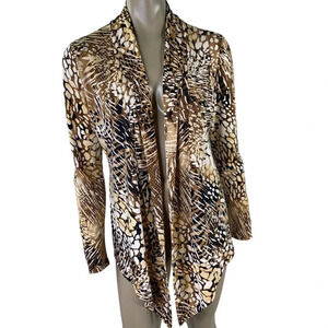 Andrea Behar Animal Print Open Cardigan Jersey Knit Blazer Women Size M Brown